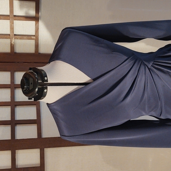 Niteline Della Roufogali Navy Front Cascade at the Waist Cocktail Dress Sz 4 - Picture 2 of 11